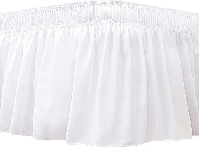 Biscaynebay Wrap Around Bed Skirts for Queen Beds 19 quot Long Drop White Adjustable Elastic Dust Ruffles Easy Fit Wrinkle amp Fade Resistant Silky Luxurious Fabric Solid Machine Washable Exceptional