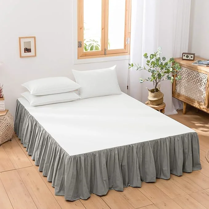Efficient BISELINA French Linen Bed Skirt with Pleated Frills 14-Inch Tailored Drop Natural Flax Cotton Blend Dust Ruffle Soft Cozy Farmhouse Bedding 14 quot Twin Grey Proven