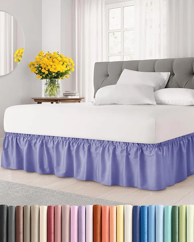 Classic Wrap Around Dust Ruffle Bed Skirt - Lavender - for Full Size Beds with 12 Inch Drop - Easy Fit Elastic Strap - Adjustable Pleated Bedskirt w Brushed Fabric Wrinkle - for Women Men Kids amp Teens Solid