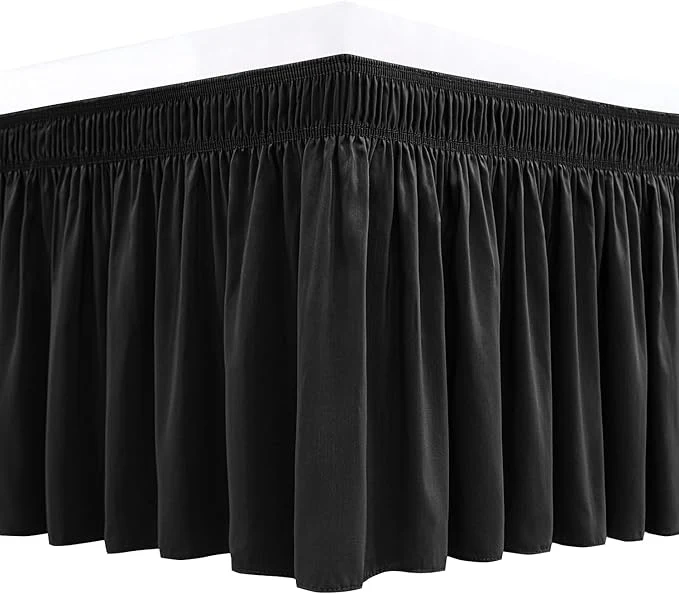 Eco-Friendly Biscaynebay Wrap Around Bed Skirts for King amp Cal King Beds Short Drop of 12 quot Black Adjustable Elastic Dust Ruffles Easy Fit Wrinkle Resistant Silky Luxurious Fabric Machine Washable Convenient