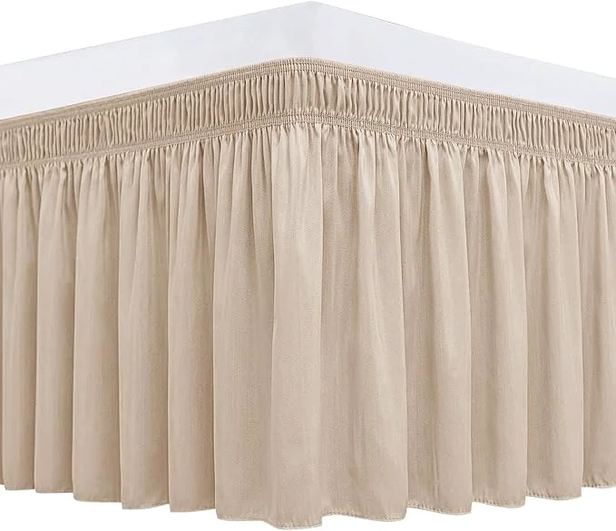 Elite Biscaynebay Wrap Around Bed Skirts for Queen Beds 19 quot Long Drop Sand Adjustable Elastic Dust Ruffles Easy Fit Wrinkle Resistant Silky Luxurious Fabric Machine Washable Traditional