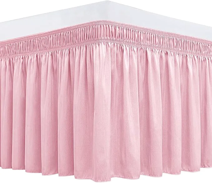 Detailed Biscaynebay Wrap Around Bed Skirts for Full amp Full XL Beds 15 quot Drop Pink Adjustable Elastic Dust Ruffles Easy Fit Wrinkle amp Fade Resistant Silky Luxurious Fabric Machine Washable First-Class