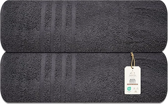 High-End Pack of 2 Jumbo Bath Sheet 40 x 80 Inches Extra Large Lightweight Quick Dry Soft