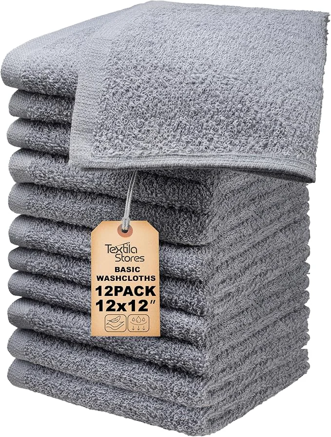 Sophisticated Basic Wash Cloths 12x12 Inches – Pack of 12 – Grey Color – Soft and Absorbent Durable