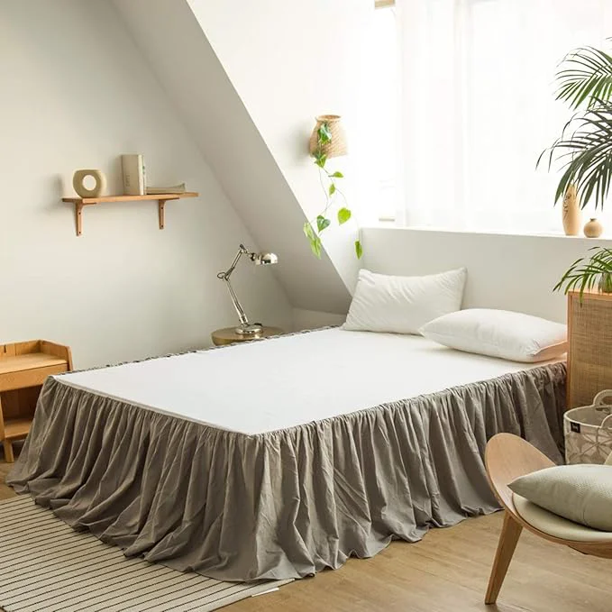 Original BISELINA French Linen Bed Skirt with Pleated Frills 22-Inch Tailored Drop Natural Flax Cotton Blend Dust Ruffle Soft Cozy Farmhouse Bedding 22 quot Queen Grey Professional