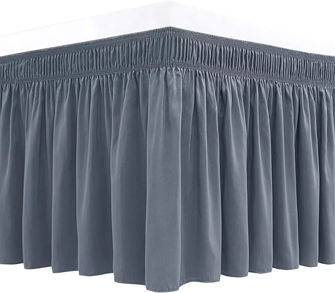 Certified Biscaynebay Wrap Around Bed Skirts for Queen Beds 17 quot Long Drop Dark Grey Adjustable Elastic Dust Ruffles Easy Fit Wrinkle amp Fade Resistant Silky Luxurious Fabric Solid Machine Washable Elite