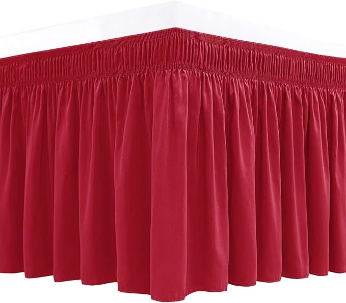 Safe Biscaynebay Wrap Around Bed Skirts for Twin amp Twin XL Beds 15 quot Drop Red Adjustable Elastic Dust Ruffles Easy Fit Wrinkle amp Fade Resistant Silky Luxurious Fabric Machine Washable Functional