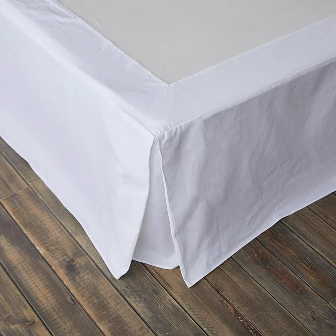 Flexible BISELINA French Linen Wrap Around Bed Skirt with Pleated Corner 14-Inch Tailored Drop Natural Flax Cotton Blend Basic Soft Cozy 14 quot Queen White Fine