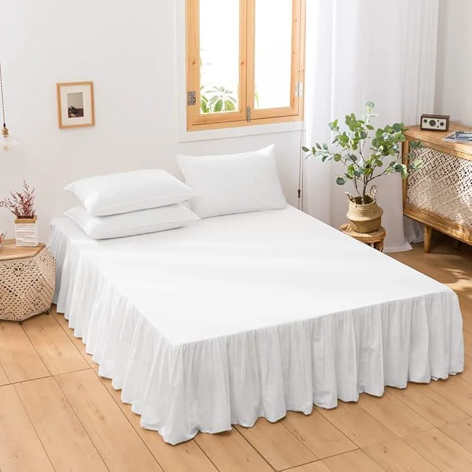 Proven BISELINA French Linen Bed Skirt with Pleated Frills 14-Inch Tailored Drop Natural Flax Cotton Blend Dust Ruffle Soft Cozy Farmhouse Bedding 14 quot Full White Certified