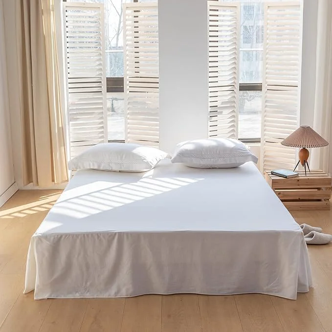 Fast BISELINA French Linen Bed Skirt with Pleated Corner 14-Inch Tailored Drop Natural Flax Cotton Blend Basic Dust Ruffle Soft Cozy Farmhouse Bedding 14 quot Full Basic White Reusable