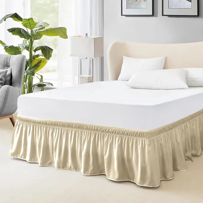 Versatile FreshCulture Twin Bed Skirt Elastic Wrap Around Bed Skirt Twin Bed Easy Fit with 15-Inch Tailored Drop Hotel Quality Bed Skirts for Adjustable Bed Beige Top-Quality