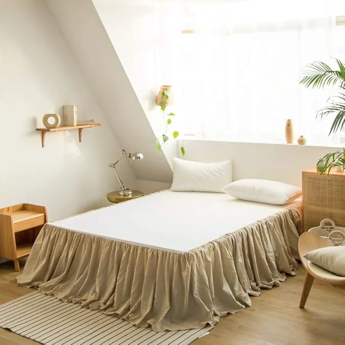 Reliable BISELINA French Linen Bed Skirt with Pleated Frills 22-Inch Tailored Drop Natural Flax Cotton Blend Dust Ruffle Soft Cozy Farmhouse Bedding 22 quot Full Linen Long-Lasting