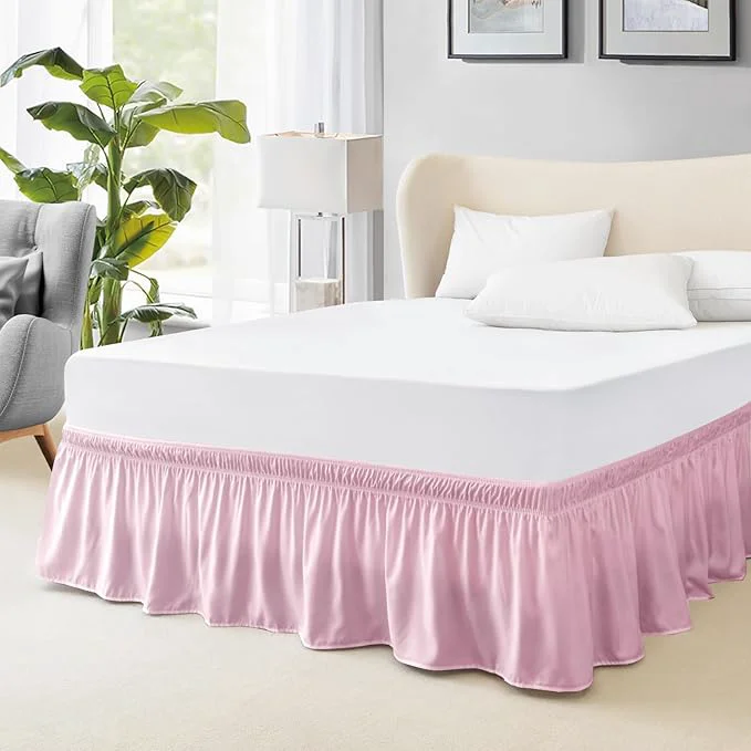 Refined FreshCulture Twin Bed Skirt Elastic Wrap Around Bed Skirt Twin Size Bed Skirts for Adjustable Bed Easy Fit with 22 Inch Drop Length Hotel Quality Dust Ruffle for Twin Bed Dusty Pink Authentic