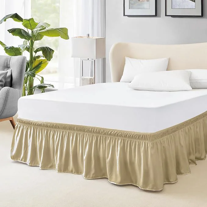 Reliable FreshCulture Full Bed Skirt Elastic Wrap Around Bed Skirt Full Bed Easy Fit with 22-Inch Tailored Drop Hotel Quality Dust Ruffle for Full Size Bed Bed Skirt Full Size Beige Versatile