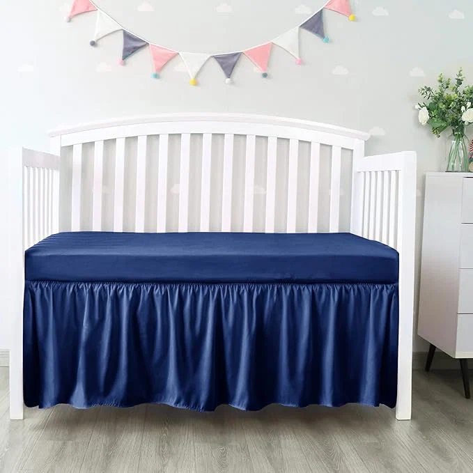 Sustainable Biloban Crib Bed Skirt Navy 4 Sides Pleated Dust Ruffle Adjustable Fit Standard Crib Toddler Bed Skirts for Baby Boy or Baby Girl Crib Bedding Navy Blue Crib Skirt Machine Wash Environmentally Friendly