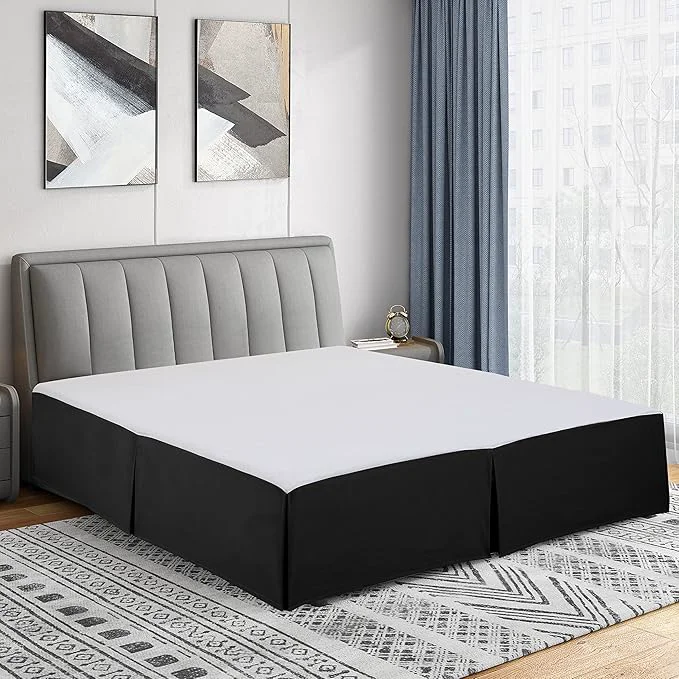 Convenient Cathay Home Double Brushed Microfiber Pleated Easy Fit Bed Skirt Ultra Soft Fade and Wrinkle Resistant - Black California King Modern