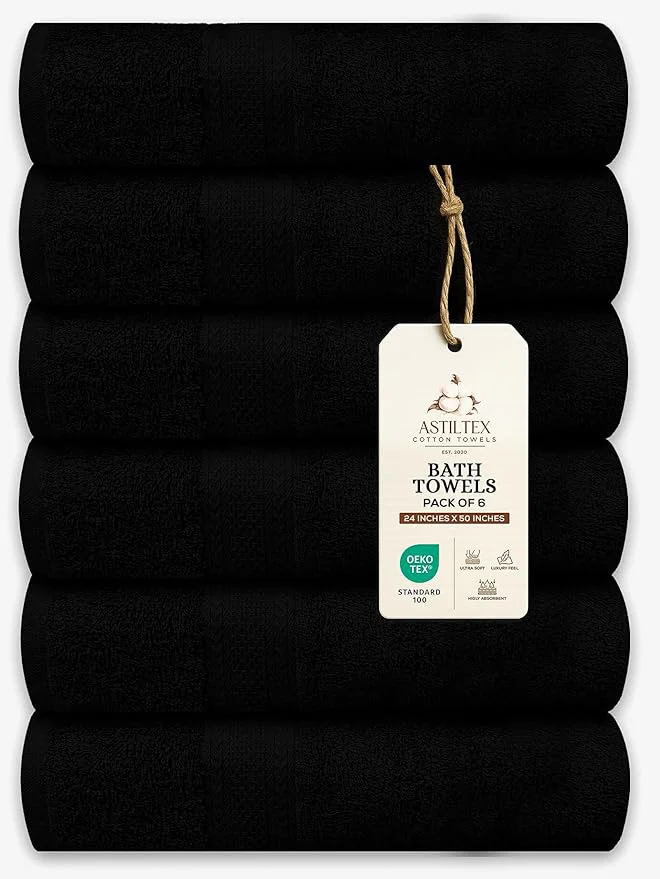 Comfortable Large Bath Towels Pack of 6 – 24 x 50 Cotton Terry – Soft Quick-Dry Premium Material