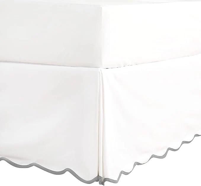 Fashionable HIG Off-White Chic Full Bed Skirt - Easy Fit Scallop Edge Pleated Bedskirts 14 Inch Drop Anti-Slip Dust Ruffle Thick Fabric for Enhanced Privacy Pre-Washed for Long-Lasting Use N60022 High-Quality