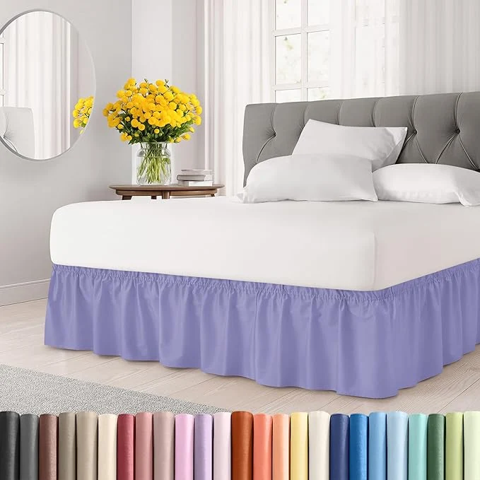 Secure Wrap Around Dust Ruffle Bed Skirt - Lavender - Twin Twin XL Size Beds with 15 Inch Drop - Easy Fit Elastic Strap- Adjustable Pleated Bedskirt w Brushed Fabric Wrinkle - Women Men Kids amp Teens Natural