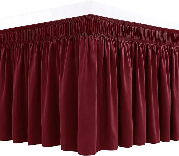 Safe Biscaynebay Wrap Around Bed Skirts for Queen Size Beds 18 quot Drop Burgundy Adjustable Elastic Dust Ruffles Easy Fit Wrinkle Resistant Silky Luxurious Fabric Machine Washable Top-Quality
