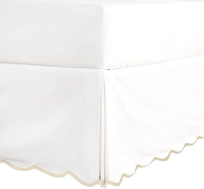 Recyclable HIG Off-White Chic Twin XL Bed Skirt - Easy Fit Scallop Edge Pleated Bedskirts 14 Inch Drop Anti-Slip Dust Ruffle Thick Fabric for Enhanced Privacy Pre-Washed for Long-Lasting Use N60022 Secure