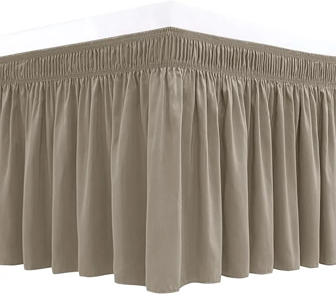 Prestigious Biscaynebay Wrap Around Bed Skirts for Queen Beds 15 quot Drop Taupe Adjustable Elastic Dust Ruffles Easy Fit Wrinkle amp Fade Resistant Silky Luxurious Fabric Machine Washable Modern