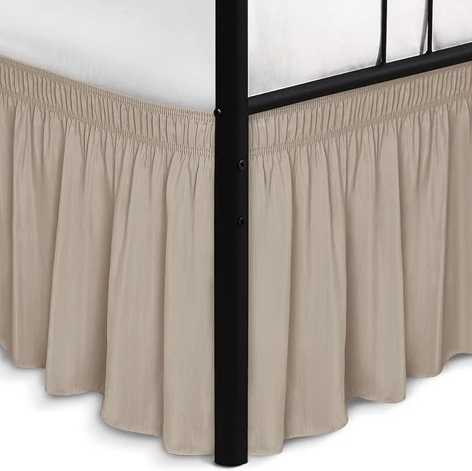 Exceptional Biscaynebay Wrap Around Bed Skirts with Split Corners for King Beds 15 quot Drop Light Camel Adjustable Elastic Dust Ruffles Easy Fit Wrinkle Resistant Silky Luxurious Fabric Machine Washable Detailed