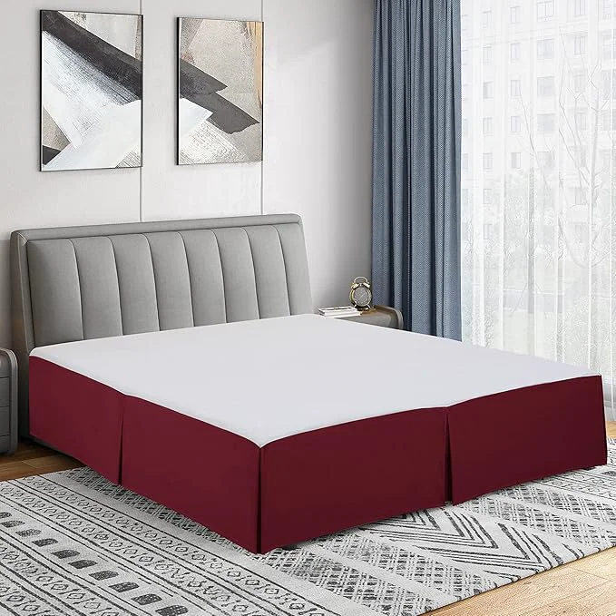 Durable Cathay Home Double Brushed Microfiber Pleated Easy Fit Bed Skirt Ultra Soft Fade and Wrinkle Resistant - Burgundy Queen High-End