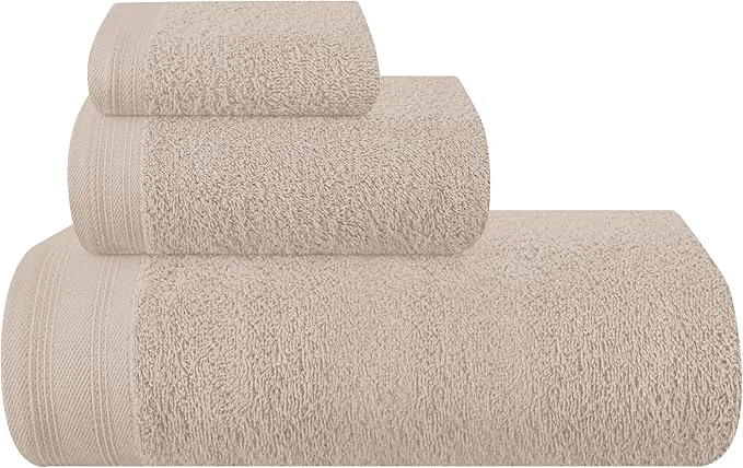 Trendy Ultra Soft 3 Pack Cotton Towel Set Contains a Bath Towels 28x55 inch a Hand Detailed