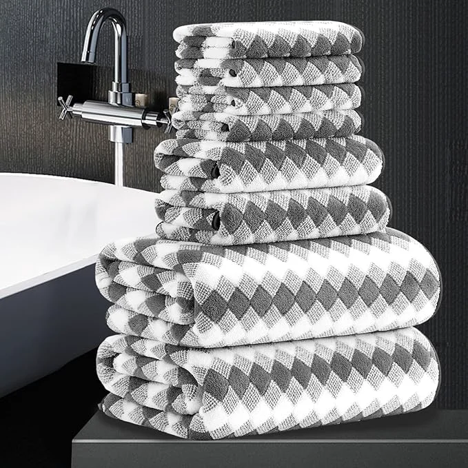 User-Friendly 8 Piece Bathroom Towel Set Dark Grey 2 Oversized Large Bath Towels Sheet Smart