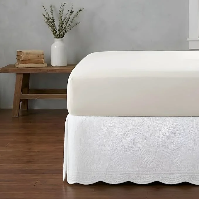 Exceptional Greenland Home Paisley Quilted Cotton Bed Skirt White King Easy-to-Use