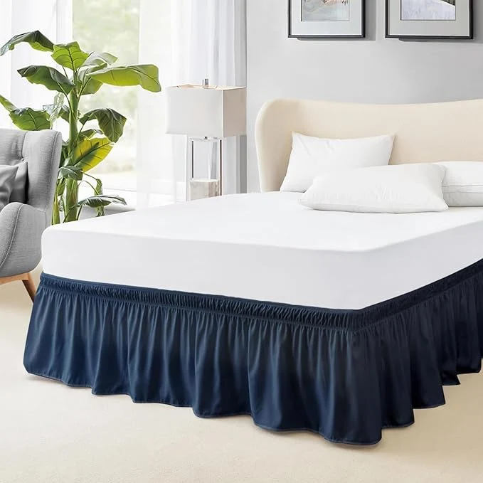 Proven FreshCulture Queen Bed Skirt Elastic Wrap Around Bed Skirt Queen Size Bed Skirts for Adjustable Bed Easy Fit with 15-Inch Tailored Drop Hotel Quality Dust Ruffle for Queen Bed Navy Blue Trusted