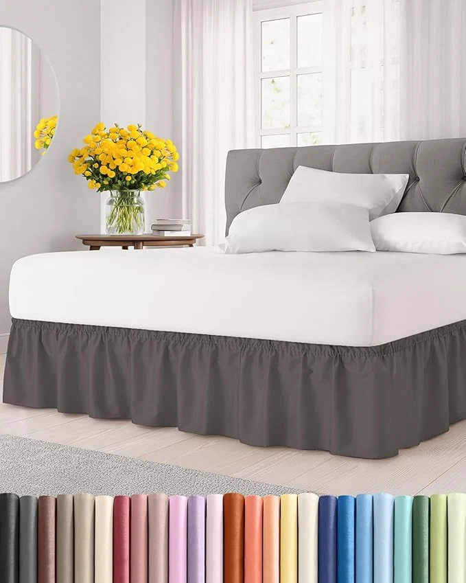 Verified Wrap Around Dust Ruffle Bed Skirt - Dark Grey - for Full Size Beds with 12 Inch Drop - Elastic Strap - Adjustable Pleated Bedskirt with Brushed Fabric and Wrinkle - for Women Men Kids amp Teens Unique