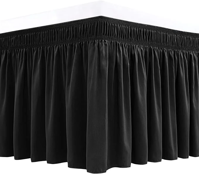 Unique Biscaynebay Wrap Around Bed Skirts for Queen Beds with Extra Long Drop of 25 quot Black Adjustable Elastic Dust Ruffles Easy Fit Wrinkle Resistant Silky Luxurious Fabric Machine Washable Clean