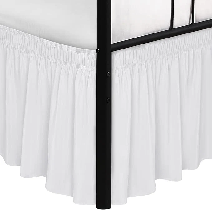 Elegant Biscaynebay Wrap Around Bed Skirts with Split Corners for King Beds 25 quot Drop White Adjustable Elastic Dust Ruffles Easy Fit Wrinkle amp Fade Resistant Silky Luxurious Fabric Machine Washable Fast