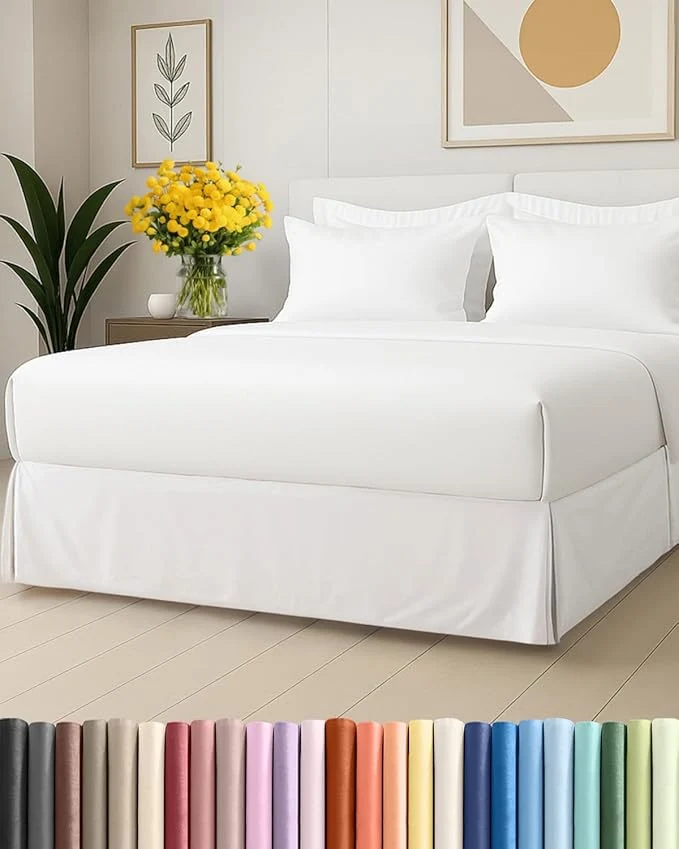 Green Pleated Bed Skirt King Size - 3 Sided Pleated Bed Skirt King - Ultra-Soft Easy Fit with 12 Inch Tailored Drop - Hotel Quality Wrinkle amp Fade Resistant - for Women Men Kids amp Teens - White High-End