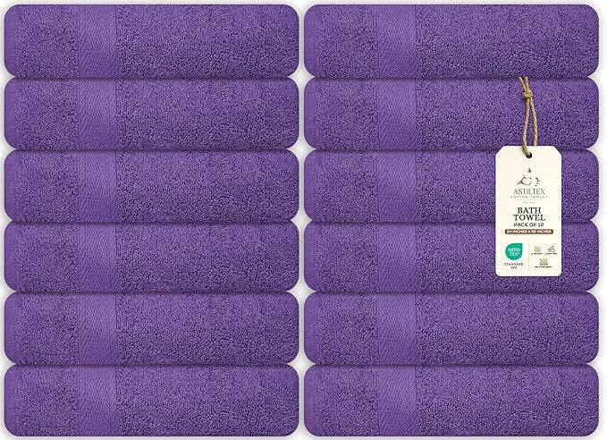 Relaxed Large Bath Towels Bulk Set of 12 – Cotton Terry – 24 x 50 – Quick Dry Dependable