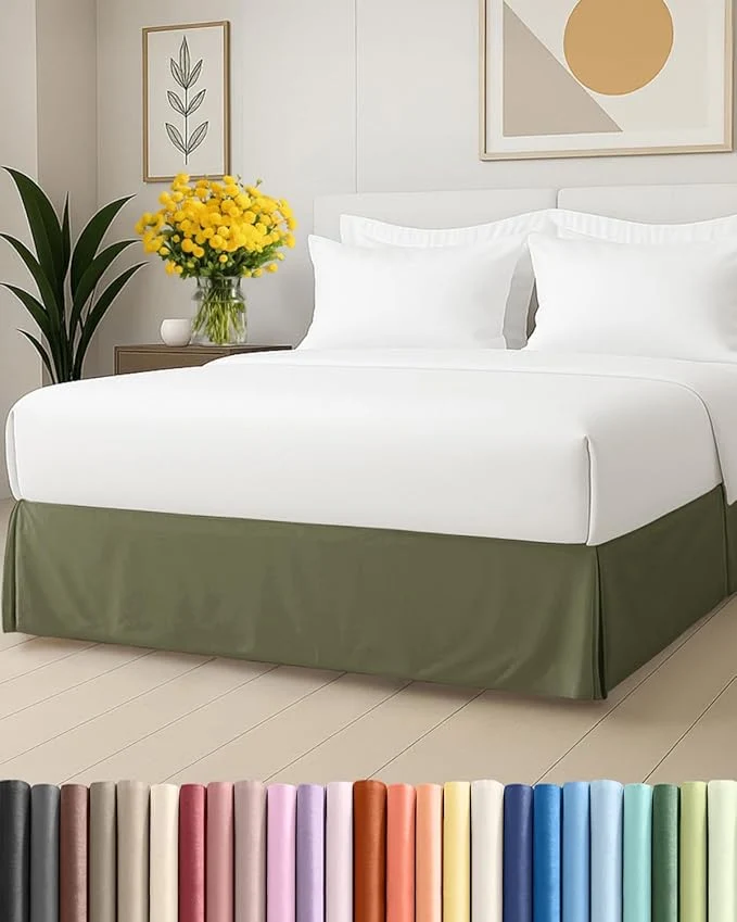 Safe Pleated Bed Skirt Queen Size - 3 Sided Pleated Bed Skirt Queen - Ultra-Soft Easy Fit with 18 Inch Tailored Drop - Hotel Quality Wrinkle amp Fade Resistant - For Women Men Kids and Teens - Sage Green Crafted