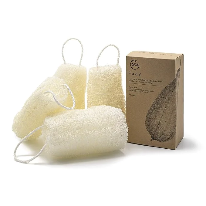 Sophisticated FAAY 4 Pcs Premium Natural Exfoliating Loofah Sponge 6 Eco-friendly Classic
