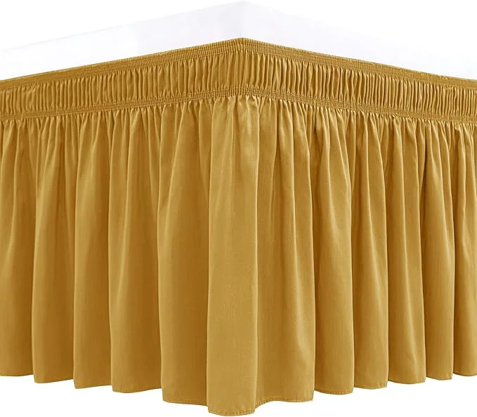 Environmentally Friendly Biscaynebay Wrap Around Bed Skirts for King amp Cal King Beds 16 quot Drop Gold Adjustable Elastic Dust Ruffles Easy Fit Wrinkle Resistant Silky Luxurious Fabric Machine Washable Innovative