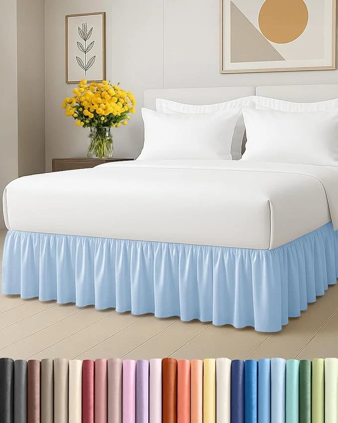 Bedskirt Queen Size Ruffle - 12 inch Drop Dust Ruffle Bed Skirt with Platform - Soft Easy Fit Premium Hotel Quality - Wrinkle Fade amp Shrink Resistant - for Women Men Kids and Teens - Light Blue Contemporary