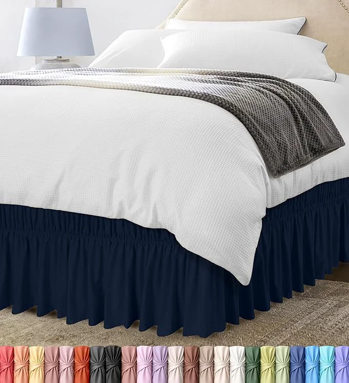 Efficient Utopia Bedding Queen Elastic Bed Ruffle - Easy Wrap Around Ruffle - Microfiber Bed Skirt with Adjustable Buckle amp Elastic Belt 16 Inch Tailored Drop - Hotel Quality Bedskirt Fade Resistant Navy Certified