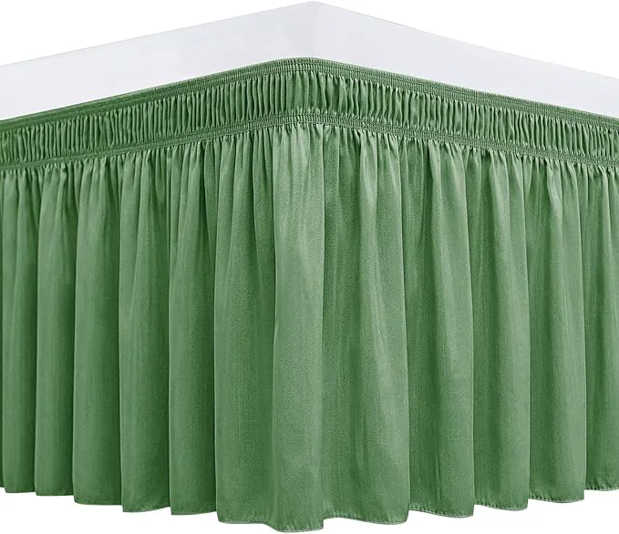 Original Biscaynebay Wrap Around Bed Skirts for Queen Beds 17 quot Long Drop Sage Adjustable Elastic Dust Ruffles Easy Fit Wrinkle Resistant Silky Luxurious Fabric Machine Washable Lightweight