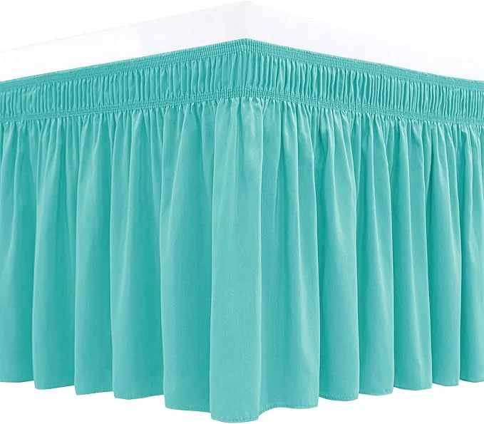 Dependable Biscaynebay Wrap Around Bed Skirts for Queen Beds 17 quot Long Drop Aqua Adjustable Elastic Dust Ruffles Easy Fit Wrinkle Resistant Silky Luxurious Fabric Machine Washable Sophisticated