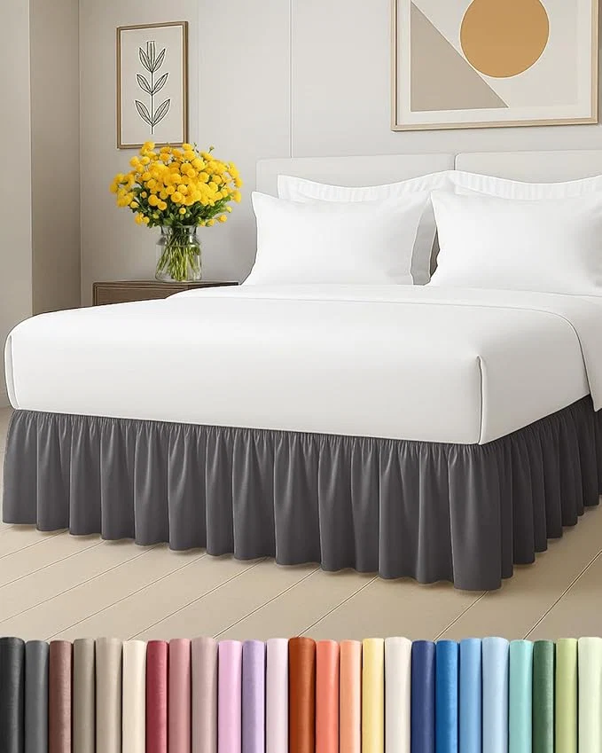 Bedskirt King Size Ruffle - 15 inch Drop Dust Ruffle Bed Skirt with Platform - Ultra-Soft Easy Fit Premium Hotel Quality - Wrinkle Fade amp Shrink Resistant - For Women Men Kids amp Teens - Dark Grey Fast