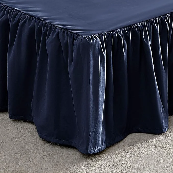 Top-Quality SLEEP ZONE Ruffled Bed Skirts Queen Size Anti-Static Bedskirt Dust Ruffles with 15 inches Tailored Drop Easy Fit Fade Resistant Navy Blue Queen High-Quality