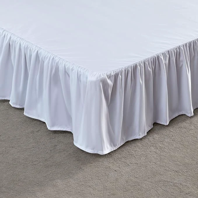 Powerful SLEEP ZONE Ruffled Bed Skirts Full Size Anti-Static Bedskirt Dust Ruffles with 15 inches Tailored Drop Easy Fit Fade Resistant White Full Minimalist