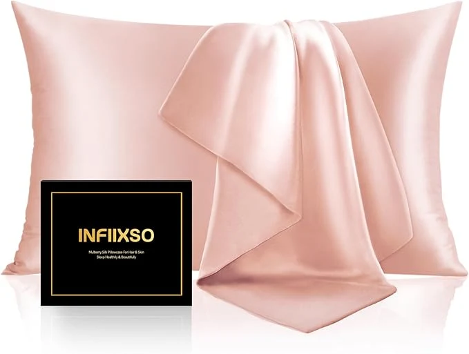 Durable INFIIXSO Mulberry Silk Pillowcase for Hair and Skin Silk Pillow Cases Queen Size Set of 2 with Hidden Zipper 20x30 Inches Ultra Smooth and Soft Cooling Pillow Cases for Hot Sleepers Coral 2 Pack Natural