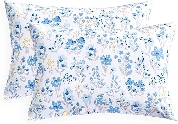 Verified Wake In Cloud - Floral Pillow Cases Botanical Flower Coquette Cottagecore Shabby Chic Aesthetic Set of 2 Soft Pillowcases Pillow Shams Covers Blue White Standard Size 20x26 Inches Quality