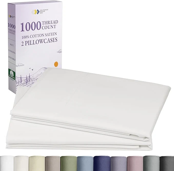 Exceptional California Design Den Pillow Cases King Size Set of 2 - Luxury 1000 Thread Count Sateen Soft amp Thick Cotton King Size Pillows Cases Breathable Bedding - True Ivory Clean